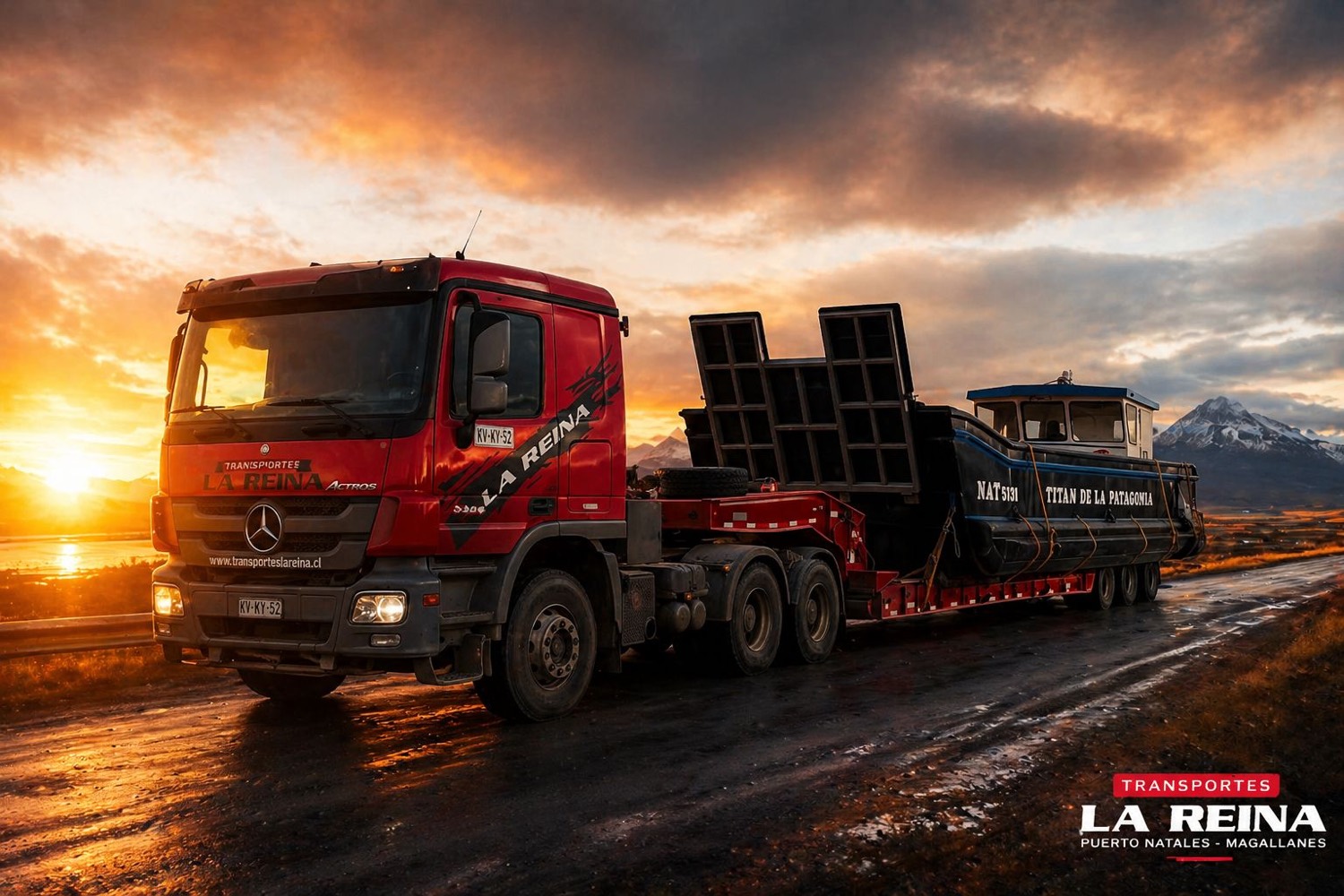 Transporte de embarcación al atardecer